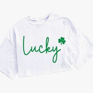 White KShirt with Green 'Lucky' print St. Patrick’s Day